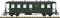Green railway carriage of the Deutsche Reichsbahn on tracks, side view, with four windows and doors at both ends.