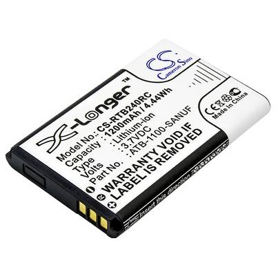 A white lithium-ion battery with printing. Capacity: 1200mAh, Voltage: 3.7V, manufactured in China. Warranty void if label removed.