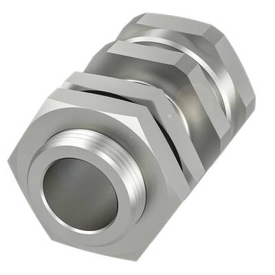 A silver hexagonal nut with threaded bore, lying in diagonal view.