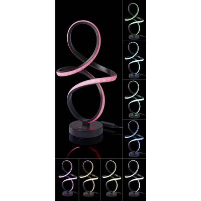 A looping LED lamp with different colors: pink, green, blue, and yellow. Each image shows the lamp lit in a different color.