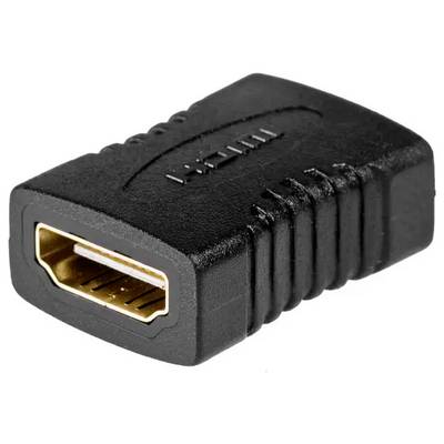 Black HDMI coupler adapter, used to connect two HDMI cables to extend the range.