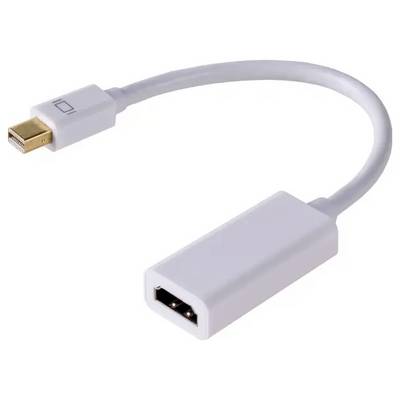 A white adapter cable with Mini DisplayPort connector on one end and HDMI socket on the other end, suitable for video connections.
