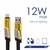 USB-A-to-Lightning cable with 12W charging power, shows difference to 5W. Shown: Cable connectors, relevant symbols, text '12W max'.