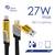 USB-C to Lightning cable, 27W max. charging power, with robust design and yellow housing. Supports fast charging for devices.