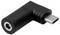 Adapter: Black angle adapter with USB-C connector and round socket. Suitable for connecting devices with different ports.