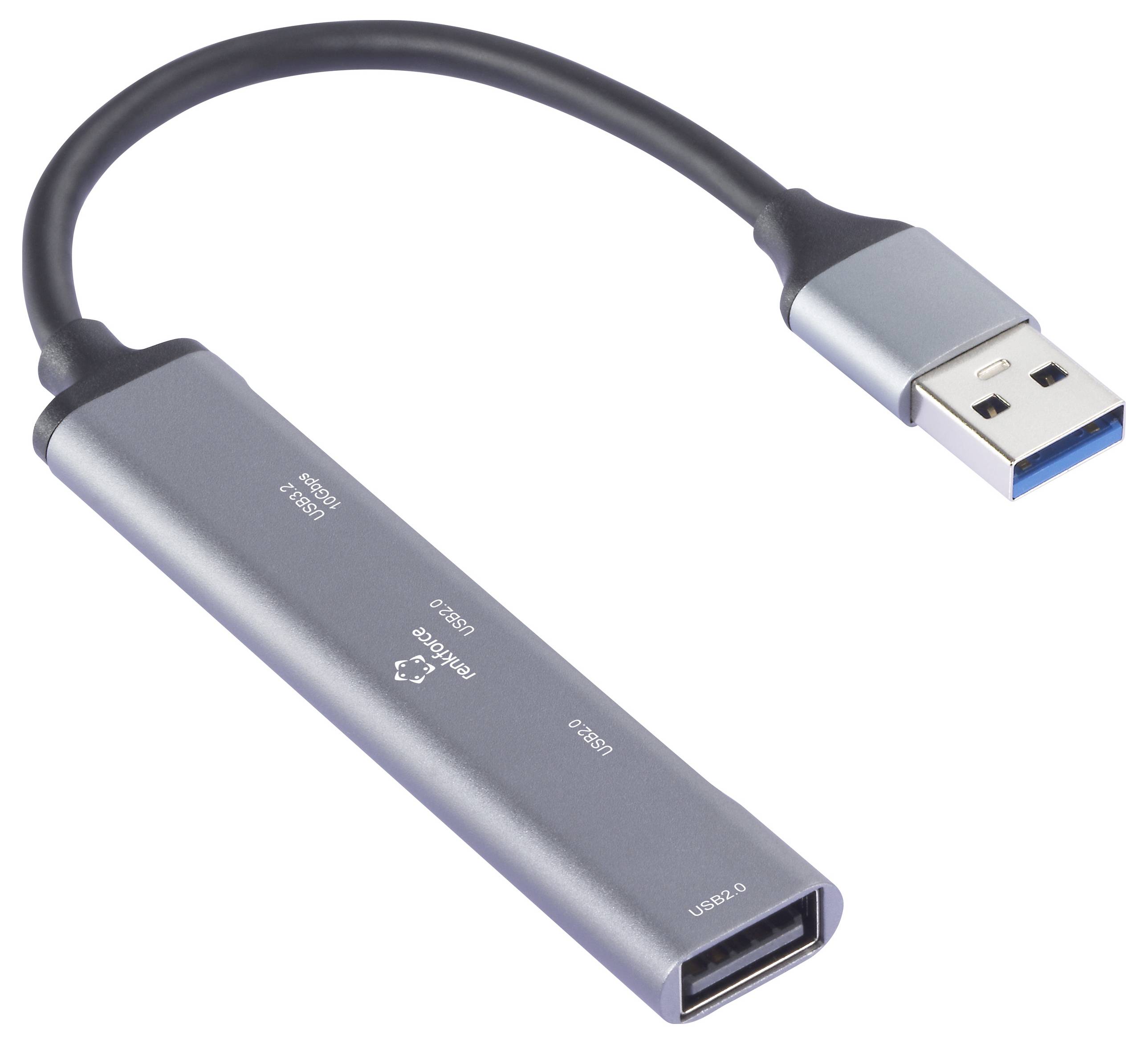 A USB to Ethernet adapter cable, featuring a USB plug on one end and an Ethernet port on the other, used for wired network connections.