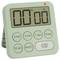 A digital kitchen timer with a green case displays '00:00'. Buttons for countdown settings (5 min, 3 min, etc.) and 'Start/Stop'.