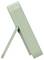 A rectangular standing mirror in side view, showing the slim frame and foldable stand in light green color.