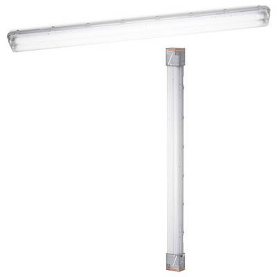 Long LED light with rectangular housing, suitable for industrial applications, shows robust design for lighting purposes.