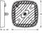 Technical drawing of a square accessory with dimensions 'l' and 'b'. Side view shows height 'h'. Line pattern and fastening elements visible.