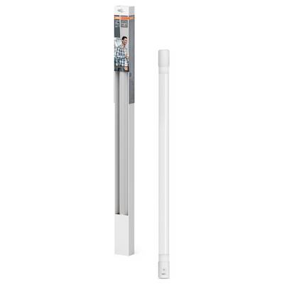 LED fluorescent tube in packaging and shown separately next to it. Packaging shows a man with a checkered shirt.