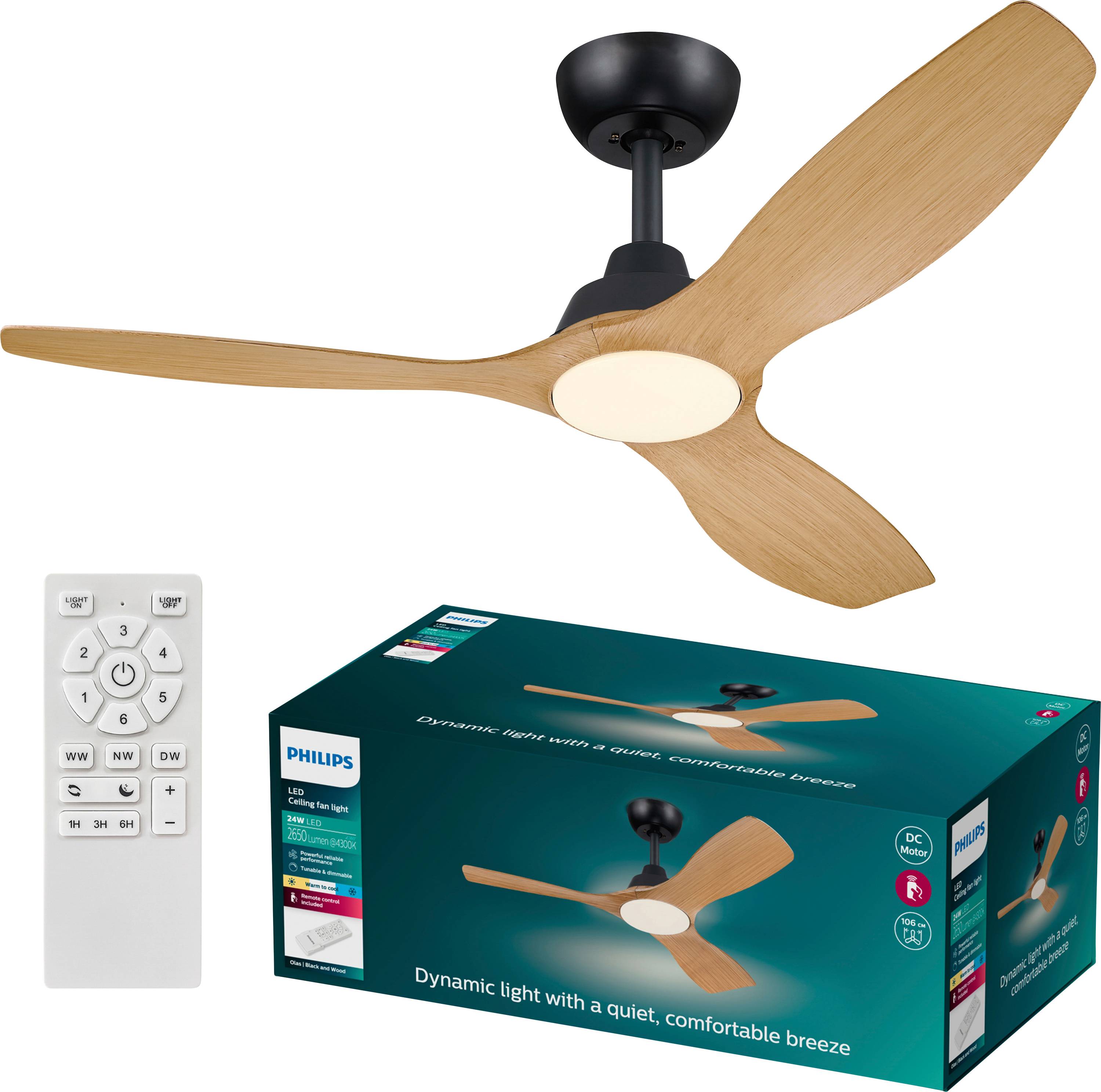 Philips LED Olas Ceiling fan 30 W (Ø x H) 1320 mm x 310 mm Black incl. remote control, Dimmable