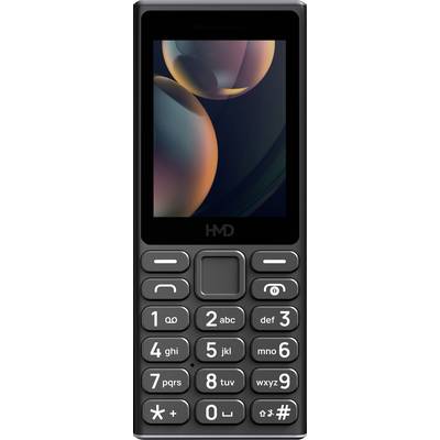 Black keypad phone with a small screen, below it a keyboard with number and function keys.