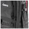 Close-up of a black backpack with multiple pockets and red details. The 'cimco' logo is visible on the front.