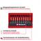 Set of screwdriver bits in red holder. Contains various sizes and shapes for different applications.