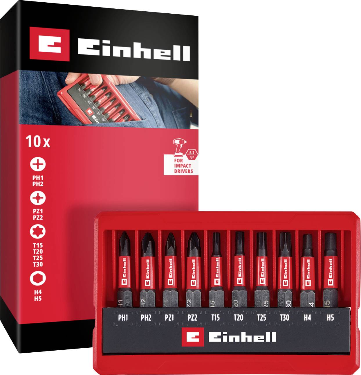 Einhell Impact Bit Taschenbox 10tlg 118653 Bit set 1/4 (6.3 mm), PH, PZ, TORX, Allen