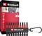 'Einhell' screwdriver bit set, 10-piece, in packaging with carabiner. Suitable for impact drills. Company logo and jeans pocket shown.