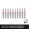 Set of screwdriver bits made of S2 steel with sandblasted surface in various shapes on white background.