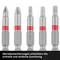 Five screwdriver bits with red markings that facilitate quick and easy identification.