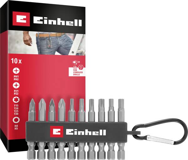 Einhell Karabiner Bit Set 10tlg 118623 Bit set 1/4" (6.3 mm), PH, PZ, Allen, TX