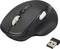 A black wireless computer mouse with ergonomic design, featuring customizable buttons and a side scroll wheel. Includes a USB receiver.