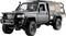 Black off-road vehicle with high ground clearance and reinforced front protection, suitable for off-road operations and adventure tours.