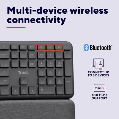 Trust Keyra ERGO Wireless Multi Keyboard DE Bluetooth®, Wireless Keyboard Ergonomic German, QWERTZ Black-3