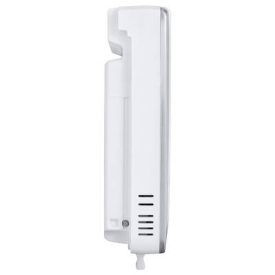 Side view of a white electronic device with ventilation slots at the bottom.