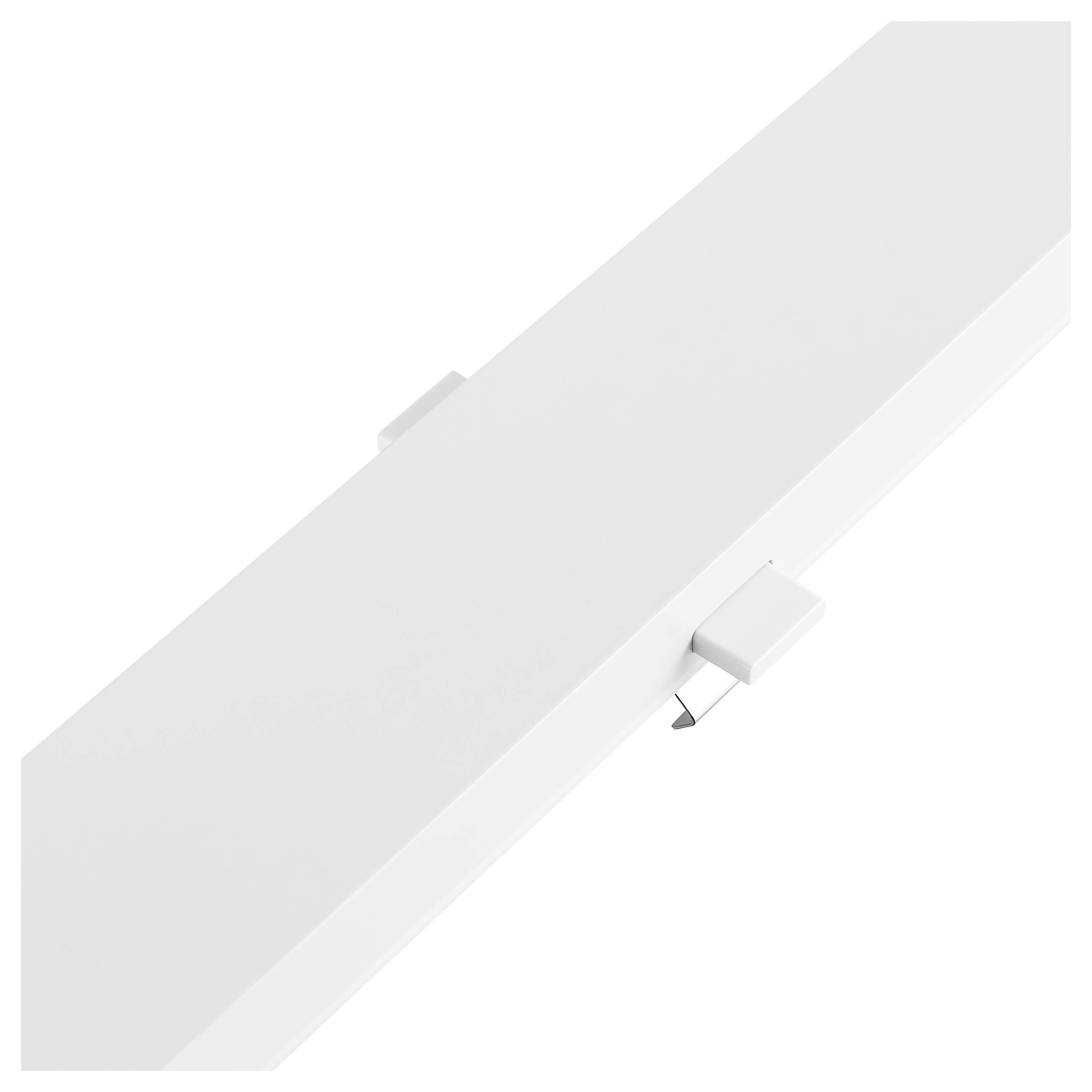 A minimalist, modern white ceiling light design with rectangular shape and clean edges.