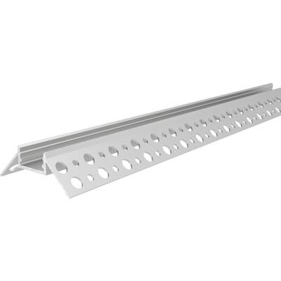 A white PVC connection profile with round holes, used for the transition between two surfaces.