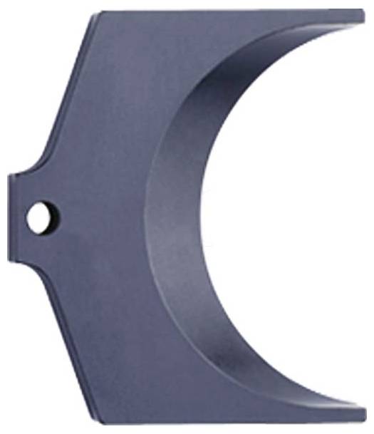 A curved metal bracket with a circular cutout at one end, likely used for mounting or supporting cylindrical objects or poles.