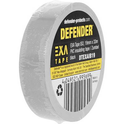 PVC insulating tape 19mm x 33m, brand 'Defender', black. Packaged with barcode and manufacturer information on the side.