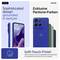 Smartphone with blue soft-touch finish, presented with the following features: exclusive Pantone colours, textured design, fingerprint-resistant.