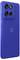 A blue smartphone with a textured back and three rear camera lenses on the top left corner. The Motorola logo is centered on the back.