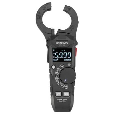 A digital clamp meter displaying a reading of 5.98 mA, featuring controls for AC, DC, and other measurement options.