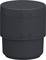 Black cylindrical locking container with embossed open and closed padlock icons, shown on a plain background.