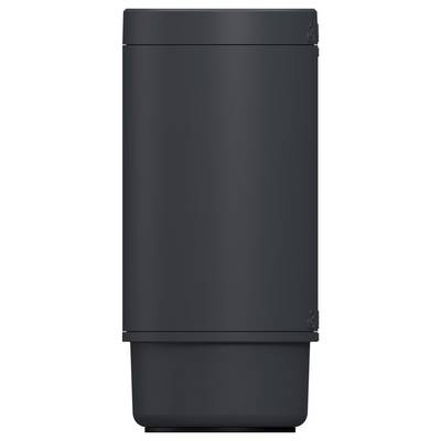 Tall black rectangular appliance or storage unit with a lower compartment and no visible controls or labels.