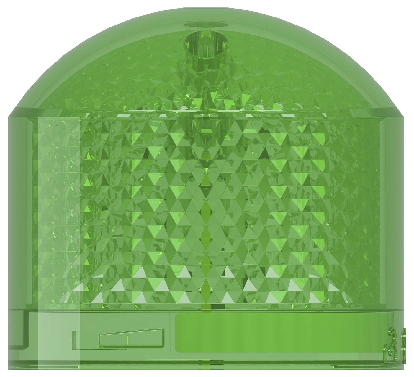 Translucent green plastic dome light cover with a small top opening and faceted inner surface, shown on a white background.