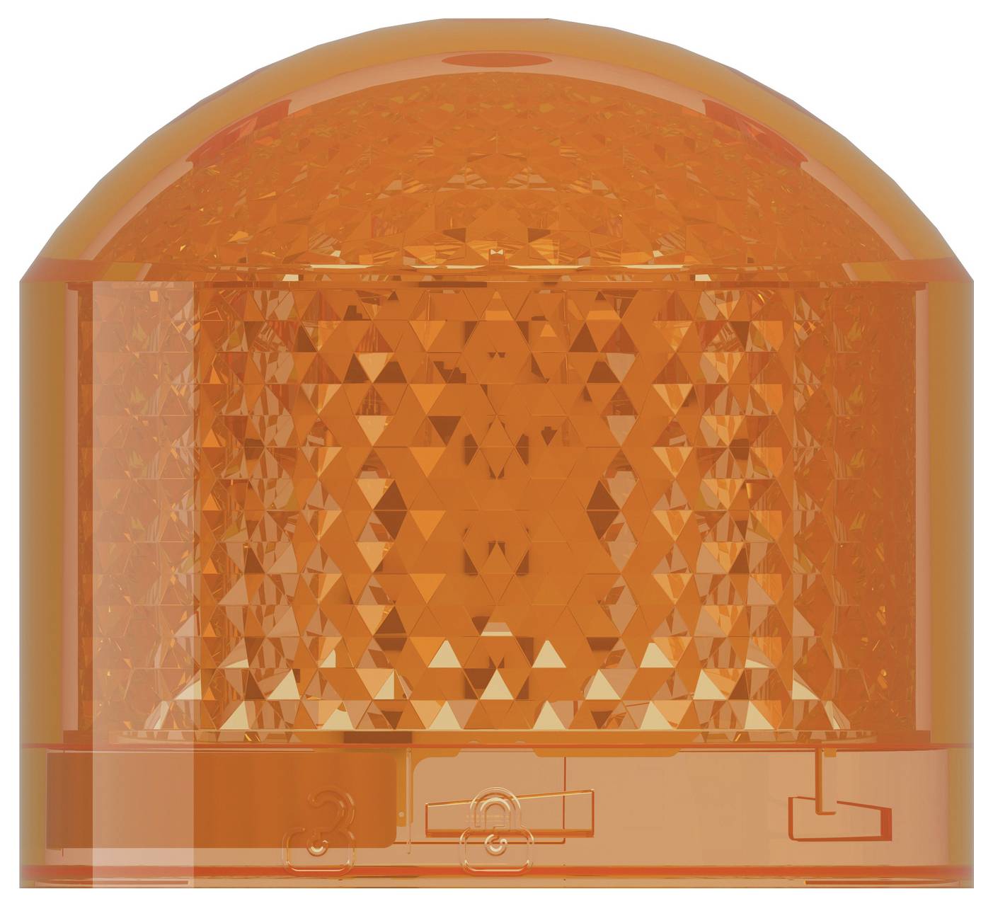 Amber dome warning light with faceted reflector and rectangular base, shown on a white background.