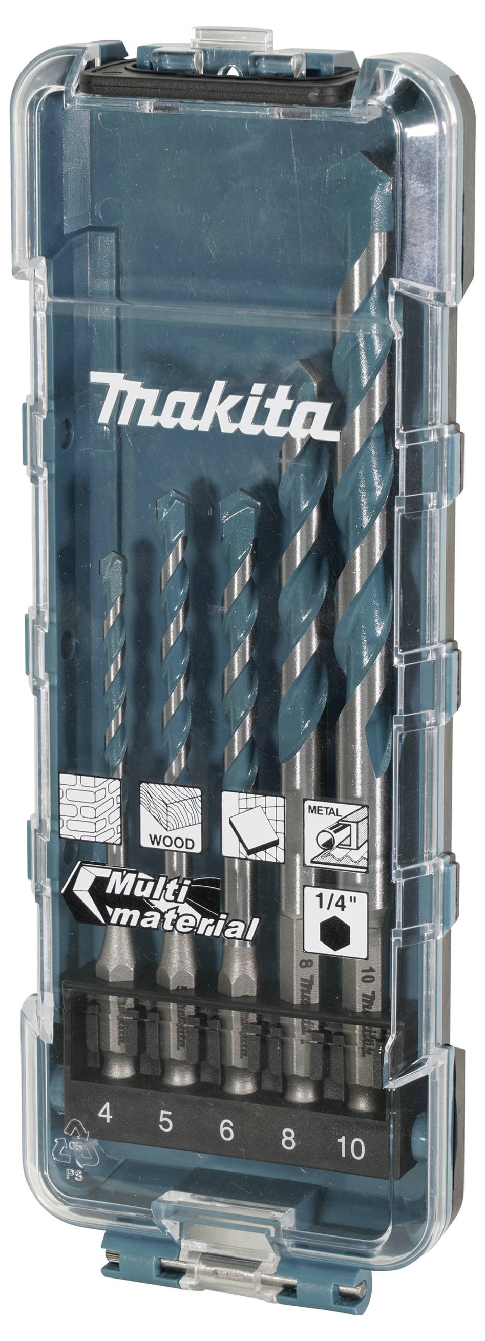 Makita E-16732 5-piece Universal drill bit set Metal, Stone, Concrete, Wood, Masonry 4 mm, 5 mm, 6 mm, 8 mm, 10 mm-1
