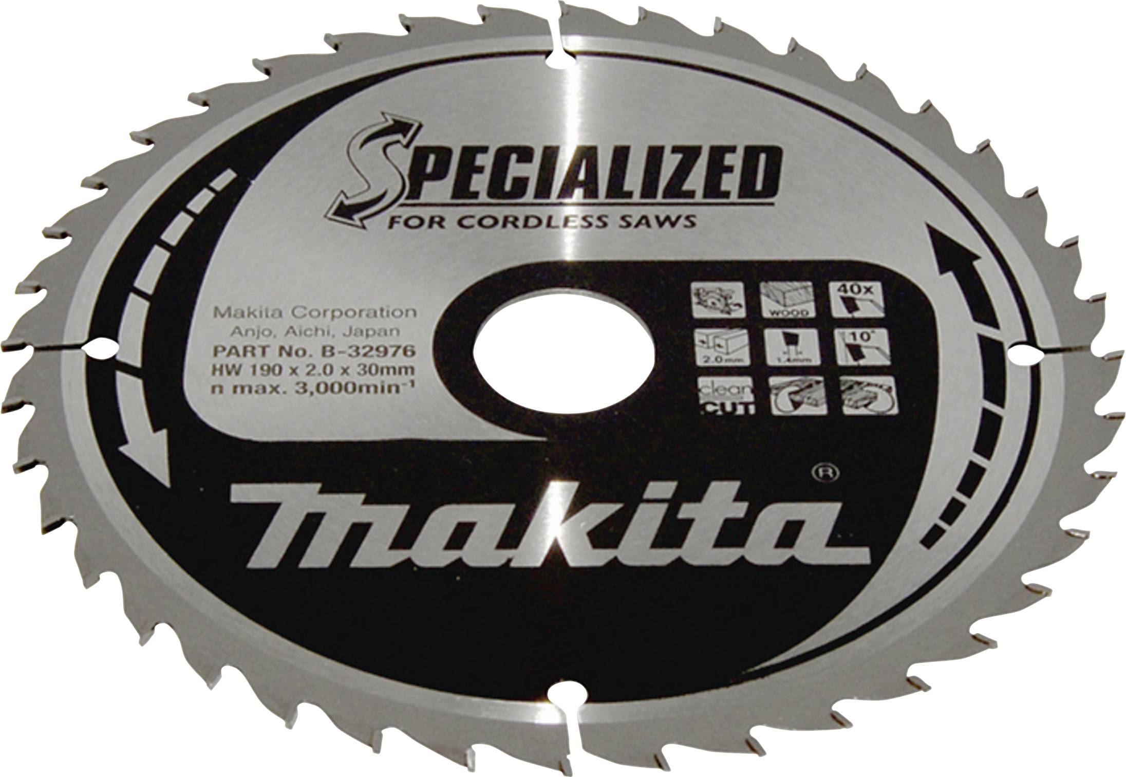 Makita B-32976 SPECIALIZED B-32976 Circular saw blade 190 x 30 x 2.0 mm Number of cogs: 40 1 pc(s)
