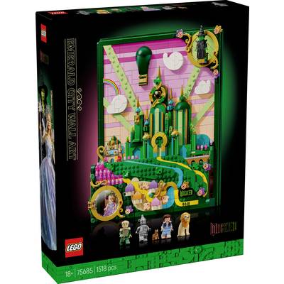 LEGO set box featuring 'Emerald City Wall Art' from the musical 'Wicked', includes figures and scene from the story.