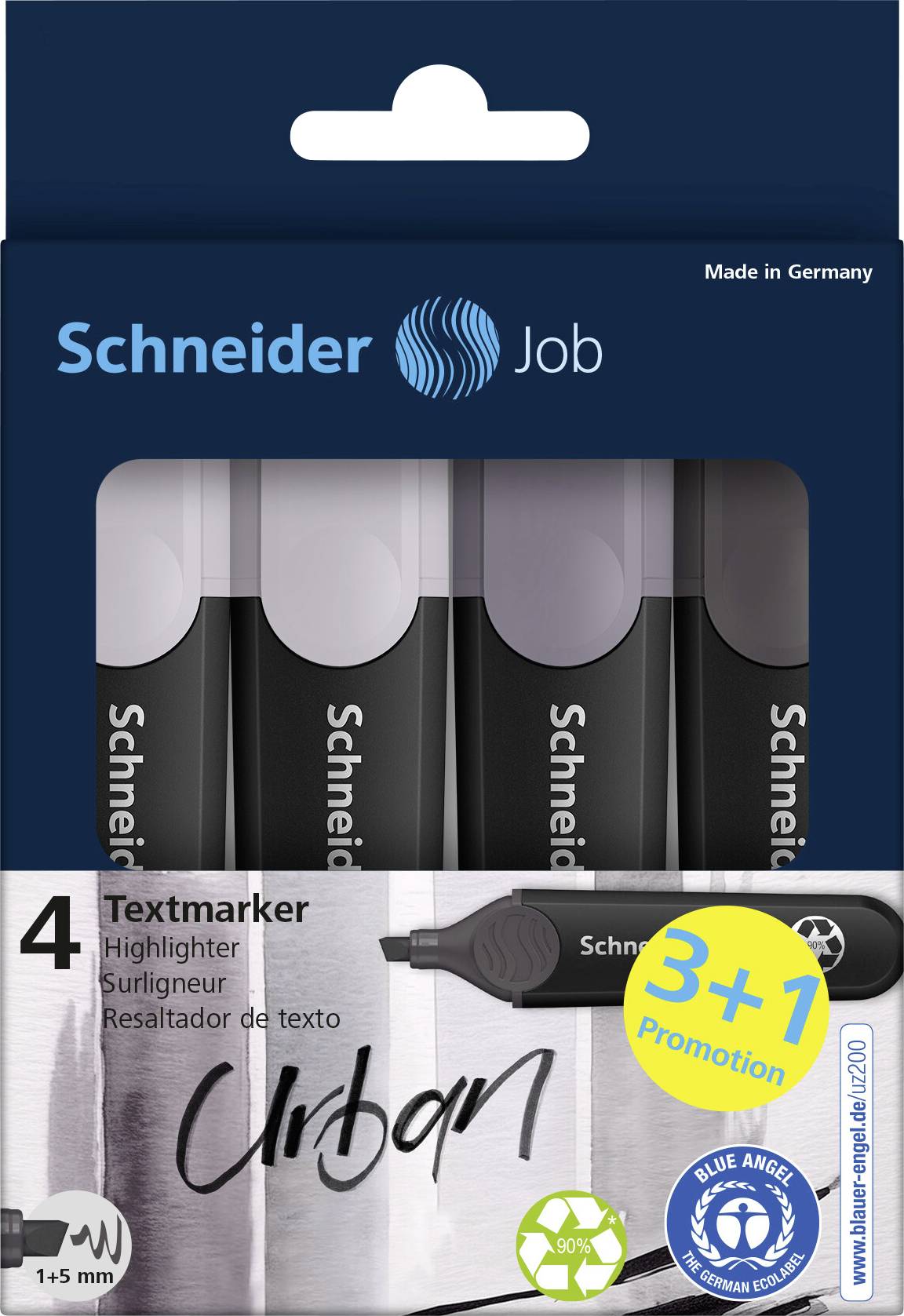 Schneider Schreibgeraete Highlighter Job grau sortiert Karton-Etui 4 Stueck Aktion 3+1 115174 Grey 5 mm 4 pc(s)