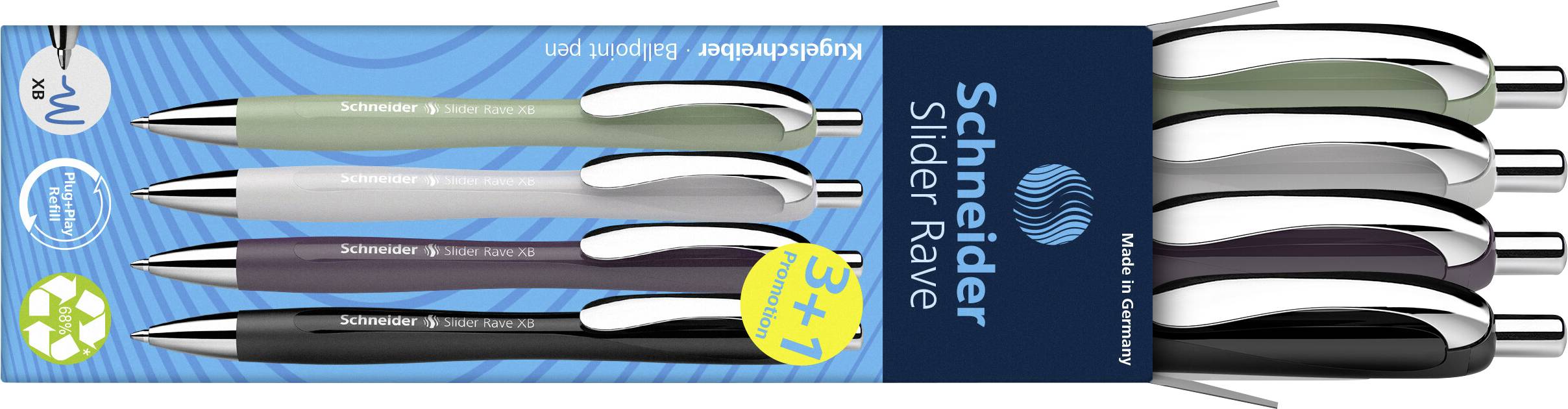 Schneider Schreibgeraete 4 pc(s) Slider Rave XB Trend 25, Box 4 Stueck sortiert 132684 Ballpoint pen Ink colour: Blue N/A