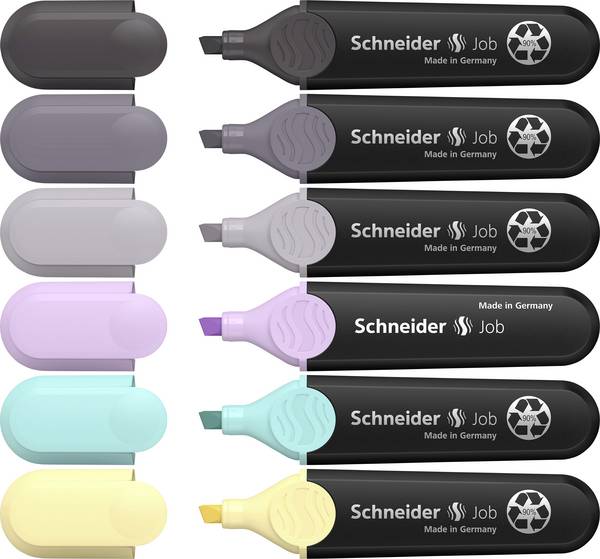 Schneider Schreibgeräte Highlighter Textmarker Job Pastell (grau) Karton-Etui 6 Stück sortiert 115099 1 mm, 5 mm 6 pc(s)