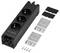 Electrical power strip with three sockets, mounting brackets, and screws.