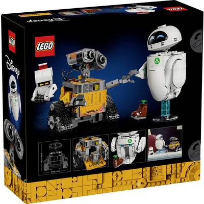 LEGO set box featuring Wall-E and Eve characters from Disney, displayed with detailed product images and branding logos.