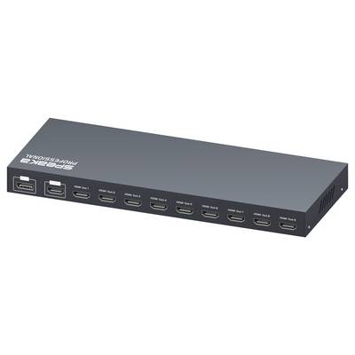 A black HDMI splitter device labeled 'SPEAKA PROFESSIONAL' with ten HDMI output ports lined up on one side.