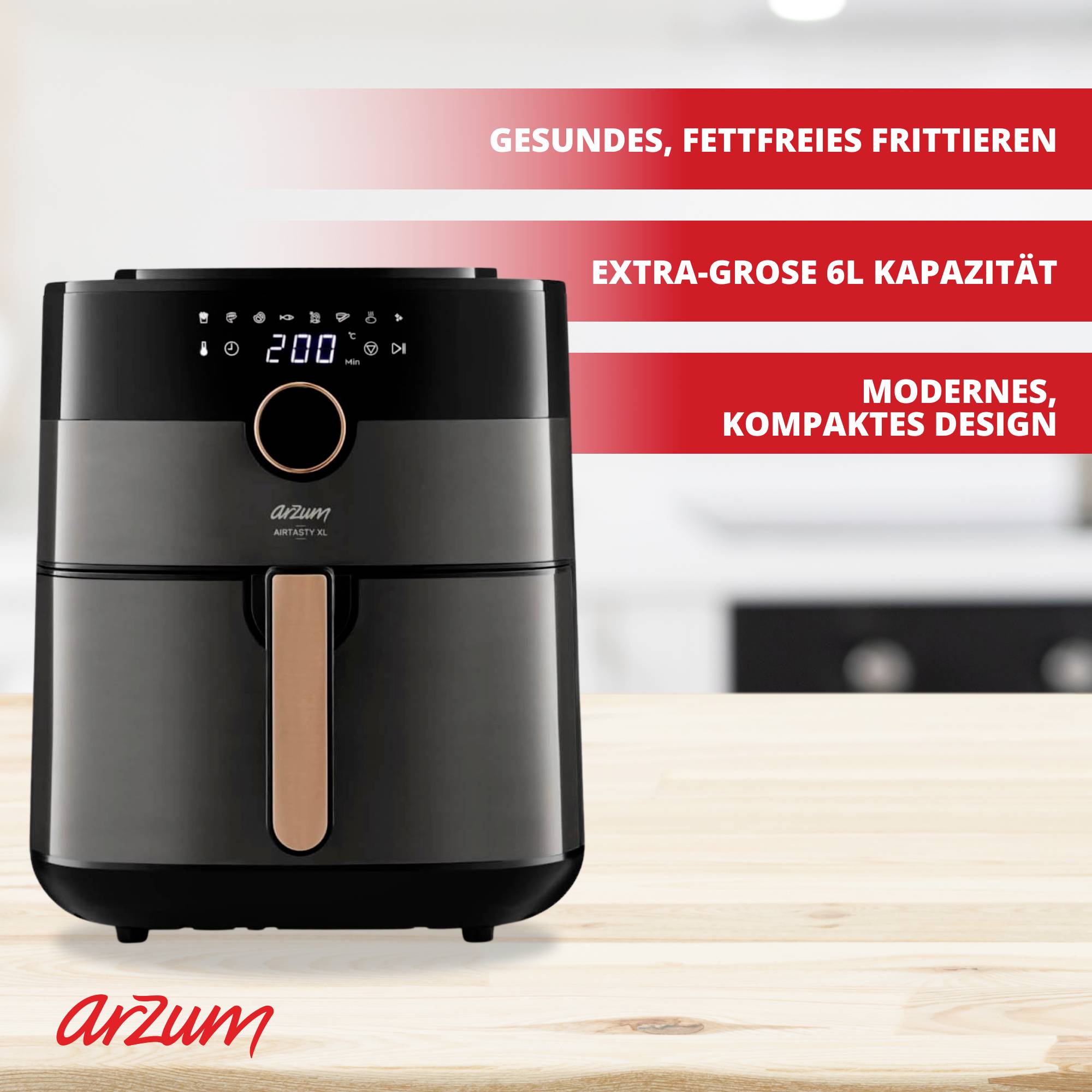 arzum AIRTASTY XL Air fryer 6 l with display, Timer function Black, Bronze-6