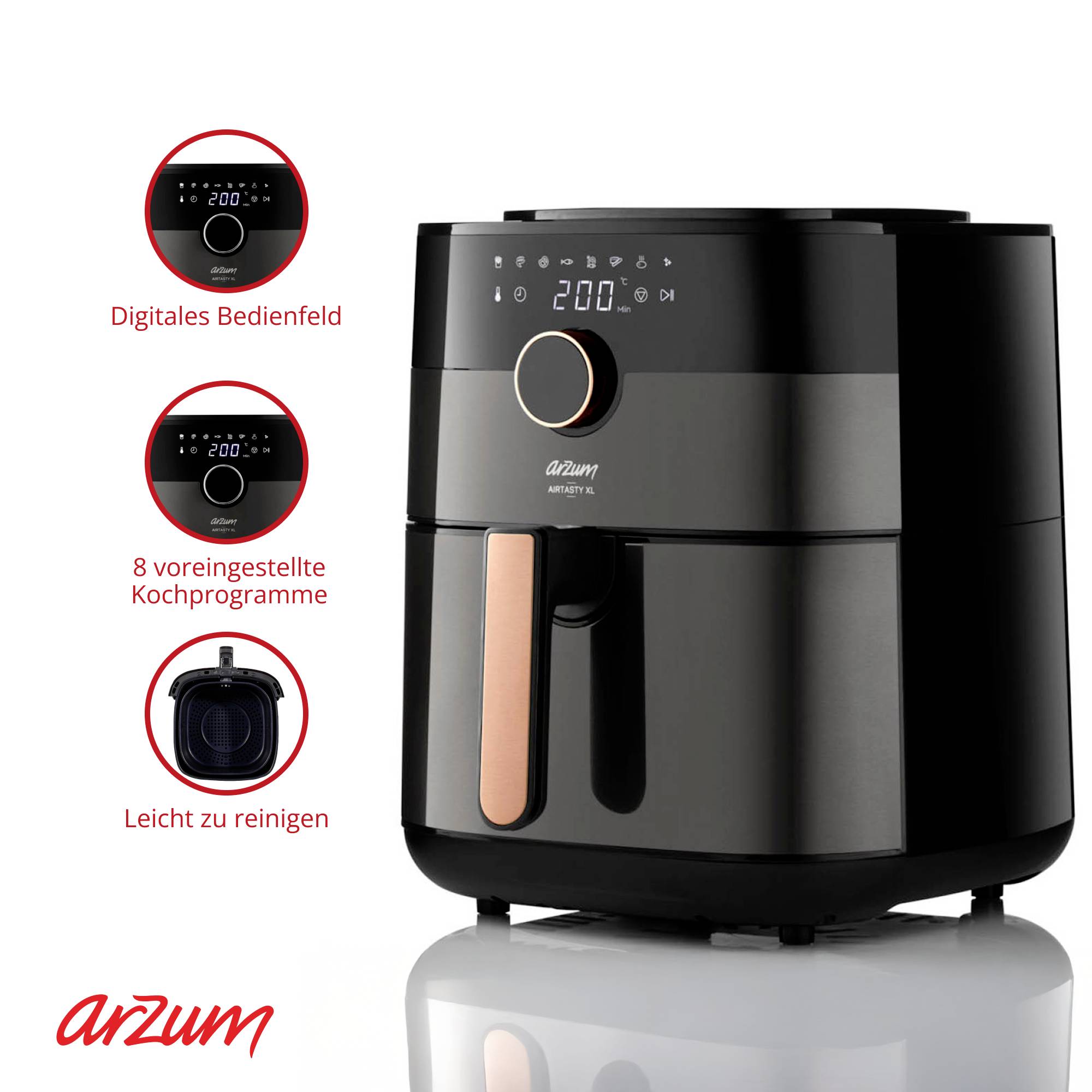 arzum AIRTASTY XL Air fryer 6 l with display, Timer function Black, Bronze-8